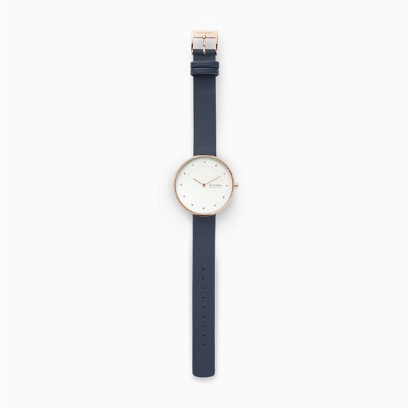 💋HP💋Skagen Gitte Blue Leather Watch womens NWT - Picture 3 of 3